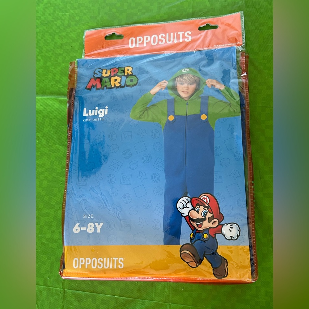 OppoSuits Super Mario Luigi onesie Costume size 6-8Y